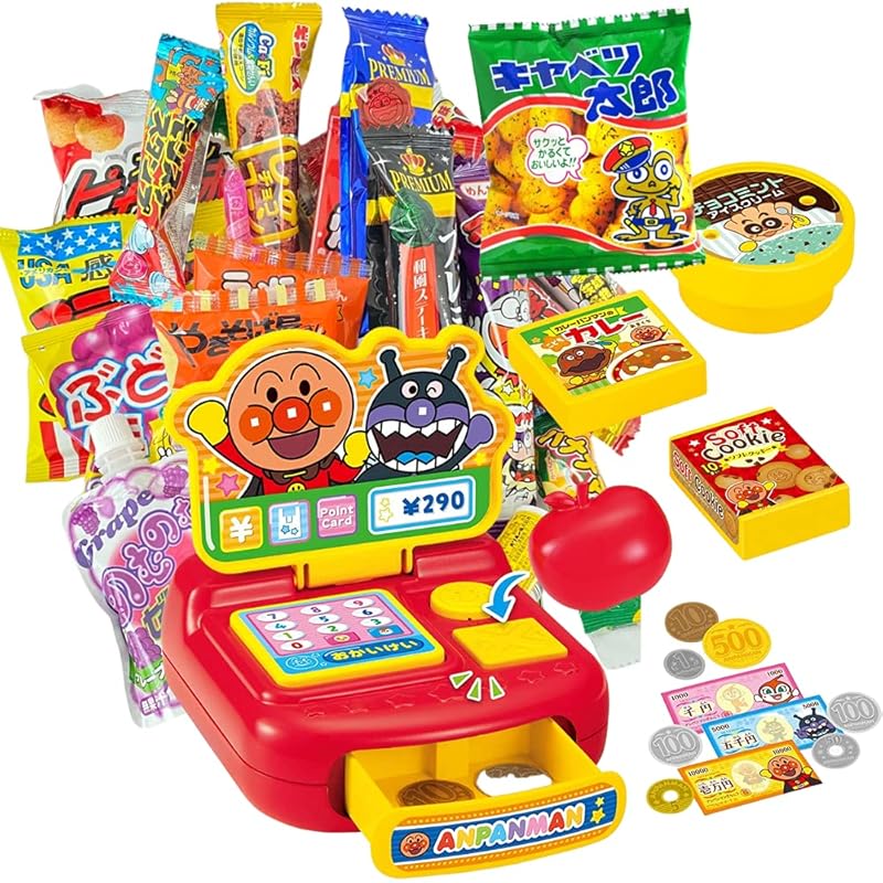 

Pi by touch! anpanman mini register + Dagashi Assortment 30 types, 30 items box S size Yaokin candy set [Limited to candy shop Ahiru SHOP] (Anpanman