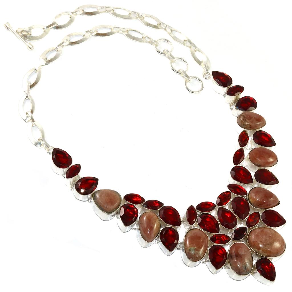 Rhodochrosorite Garnet Gemstone Silver Jewelry Necklace 16-18''