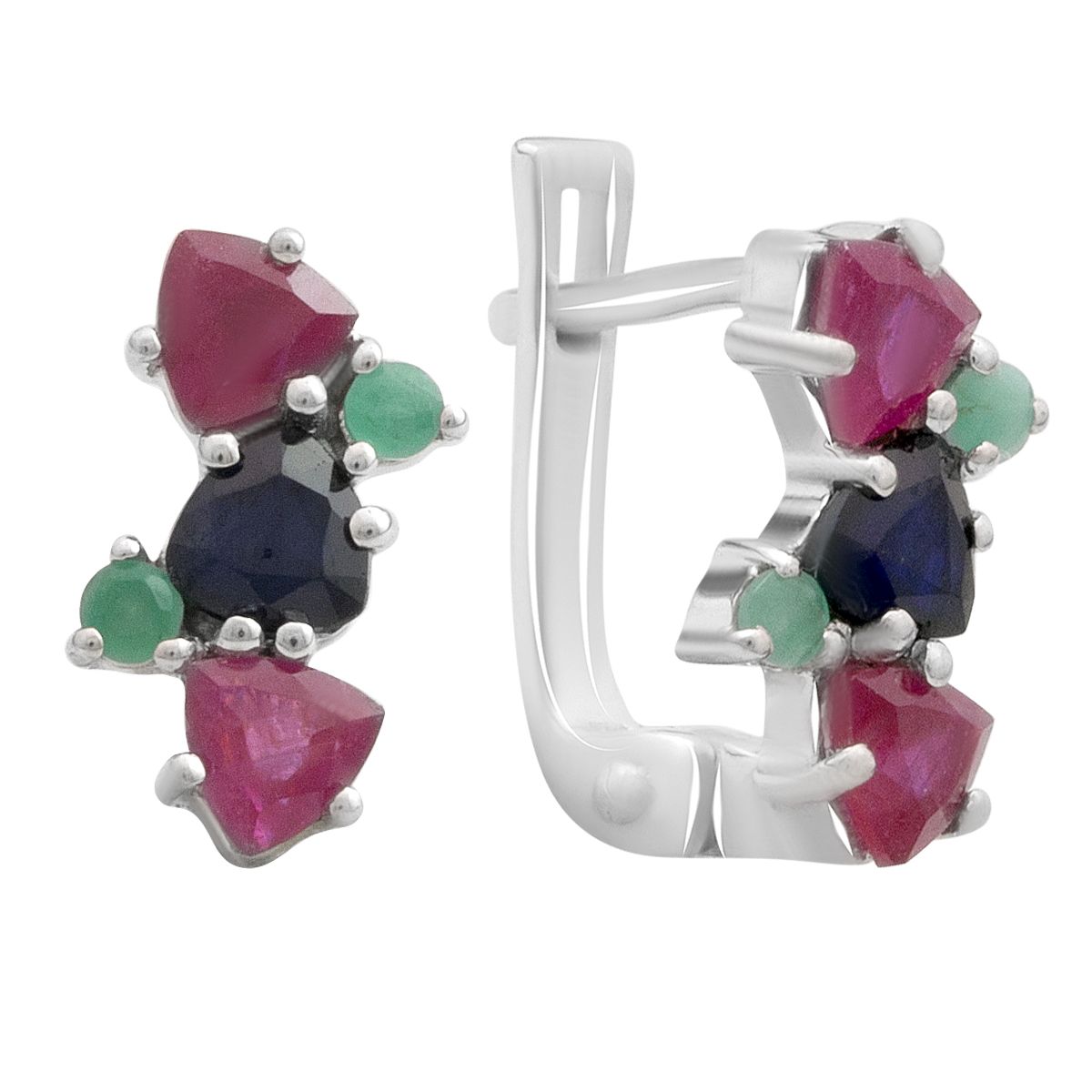 

Silver earrings with natural sapphire 2.042ct, ruby, emerald (2191162) сапфіровий
