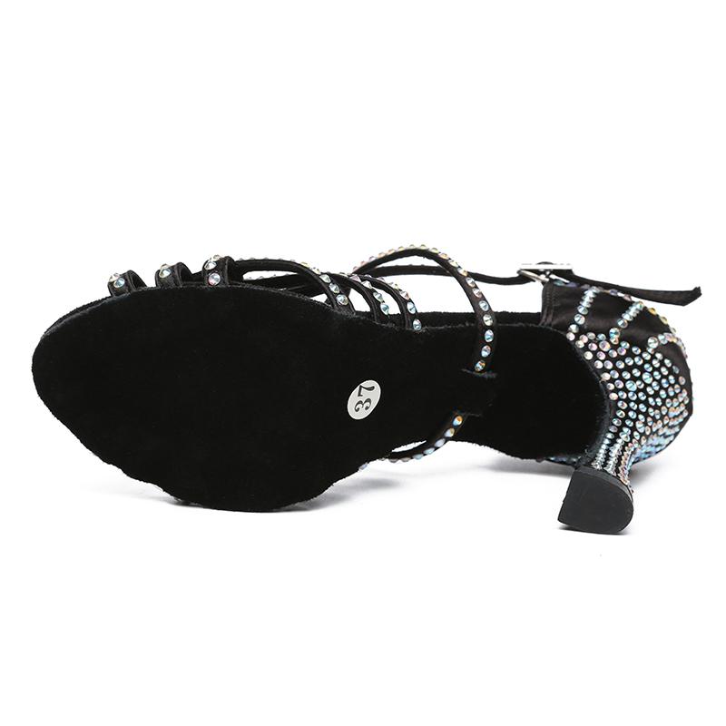 Women Latin Dance Shoes Charm Girl Tango Ballroom Sandal Salsa Samba Rhinestone Pearl Party Heeled