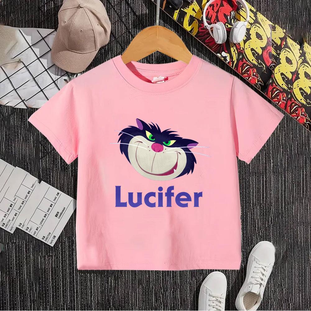 

2025 Золушка Люцифер Кот Детская футболка Летняя для мальчика девочки Детские футболки 100% хлопок Мультфильм Аниме Детская одежда Топ 140