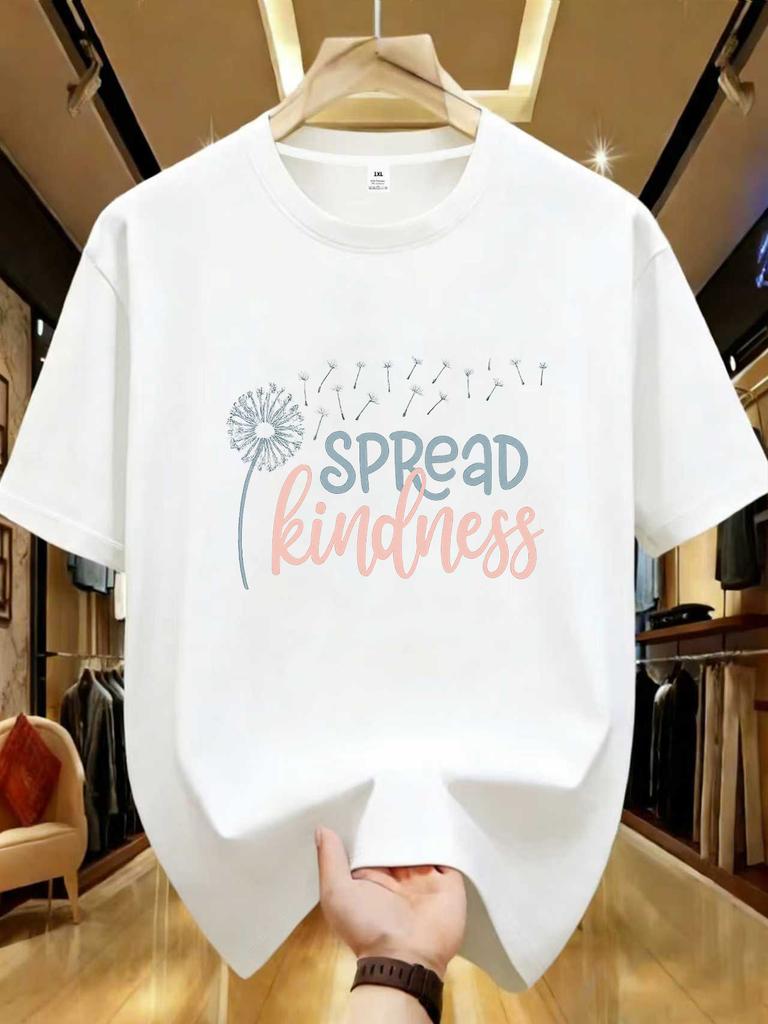 Wds0141spread Kindness Dandelion Graphic Plus Size Unisexs Printed Crew Neck Tshirt Summer Casual Short Sleeve Street Style