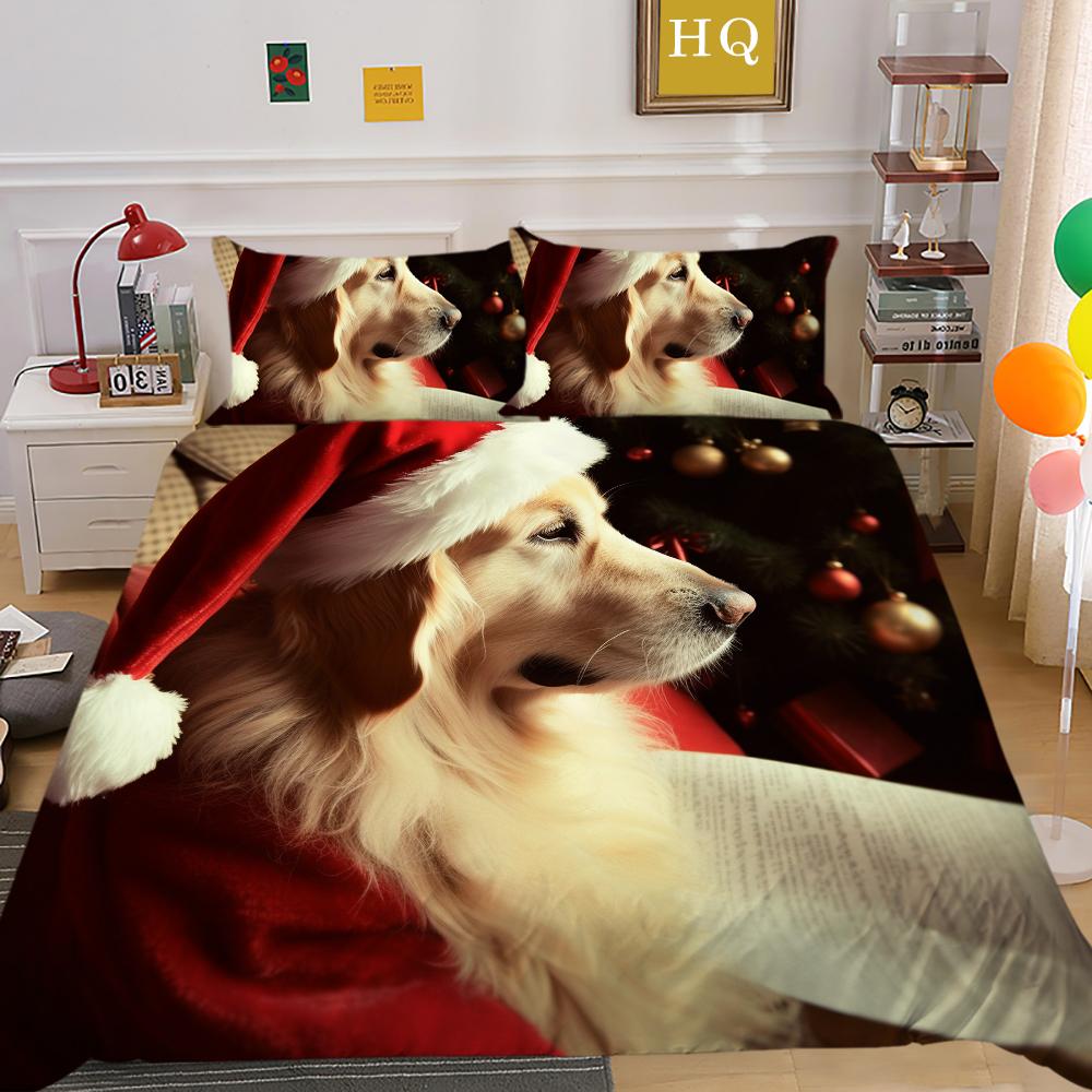 Kemila 3D Cartoon Christmas Bedding Set Duvet Cover Pillowcases Pet Cat Dog Polyester Quilt Cover Gift For Girls Twin Queen King Home Decor