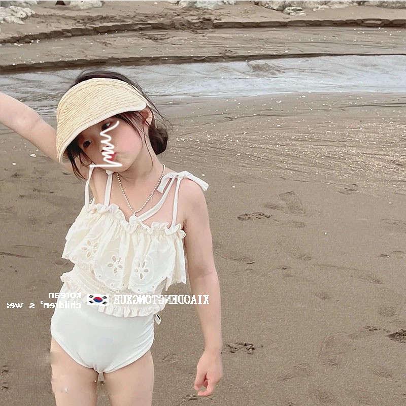 2024 Summer Kids' Embroidered Floral Ruffle One-Piece Swimsuit