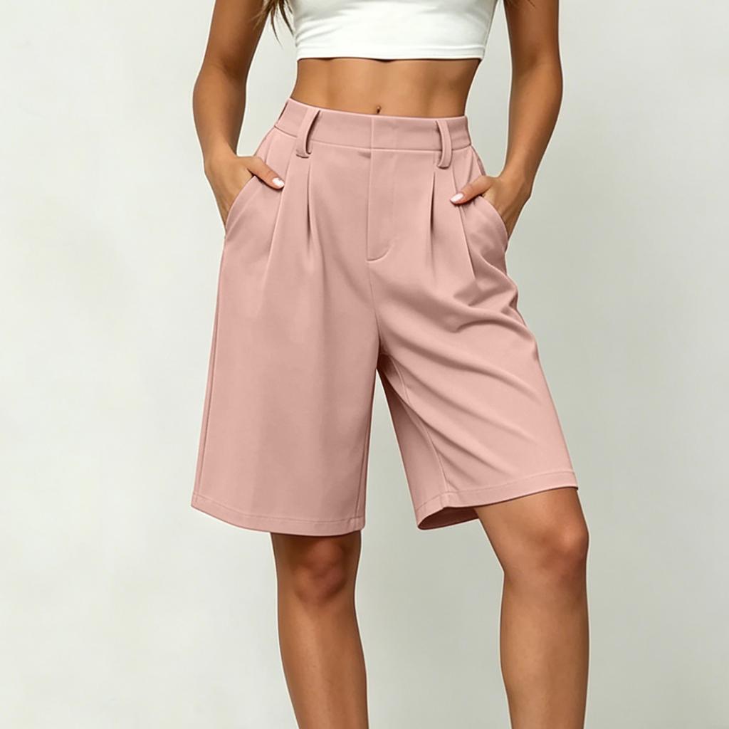 Women Casual Loose Fit Wide Leg Bermuda Shorts with Pockets Mid Length Street Style Five Point Pants Comfortable Everyday Wear