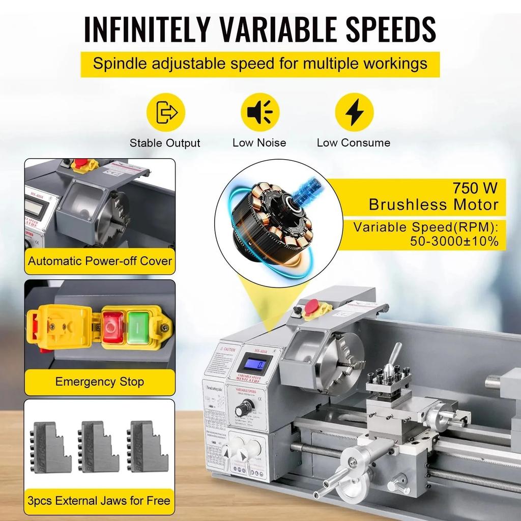 SIHAO Metal Lathe Mini 750W 220V 8.7" Swing Over Bed 29.5" Centers