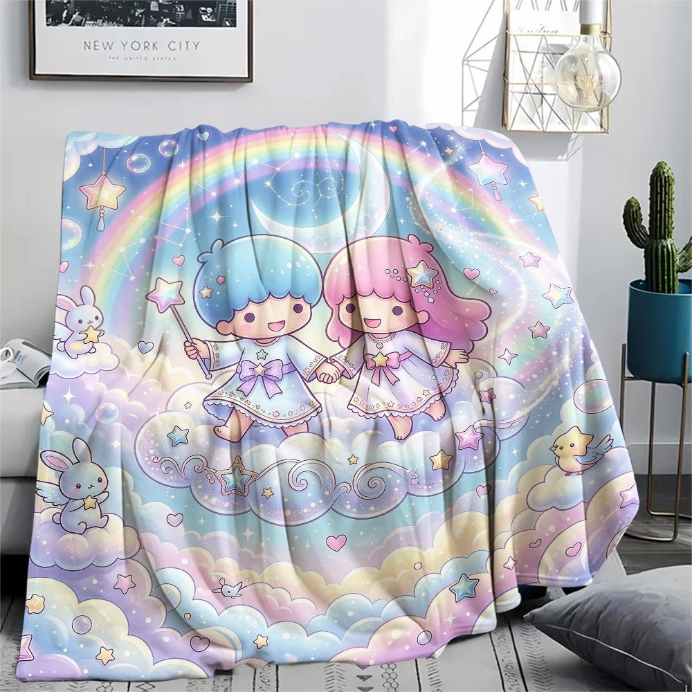 1PC Little Twin Stars Print Flannel Blanket, High quality All Seasons, Home Decor, Warmth and Comfort, Perfect for Christmas Gifts