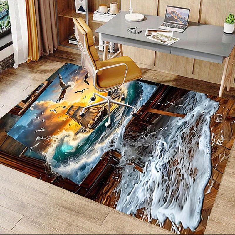 1PC Sailboat Ocean Non-Slip Floor Carpet Compatible for Office&Living Room&Bedroom&Dining room - Flat-Weave Machine-O368