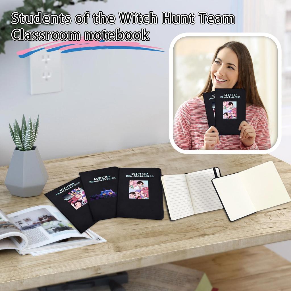 Student Classroom Notebook Cartoon Printed Portable Imitation Leather Black Notebook Creative Notebook