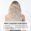 ALAN EATON Ombre Blonde Curly Wigs with Bangs Long Wave Synthetic Full Wig Cute Party Cosplay Wig High Temperature Fake Hair