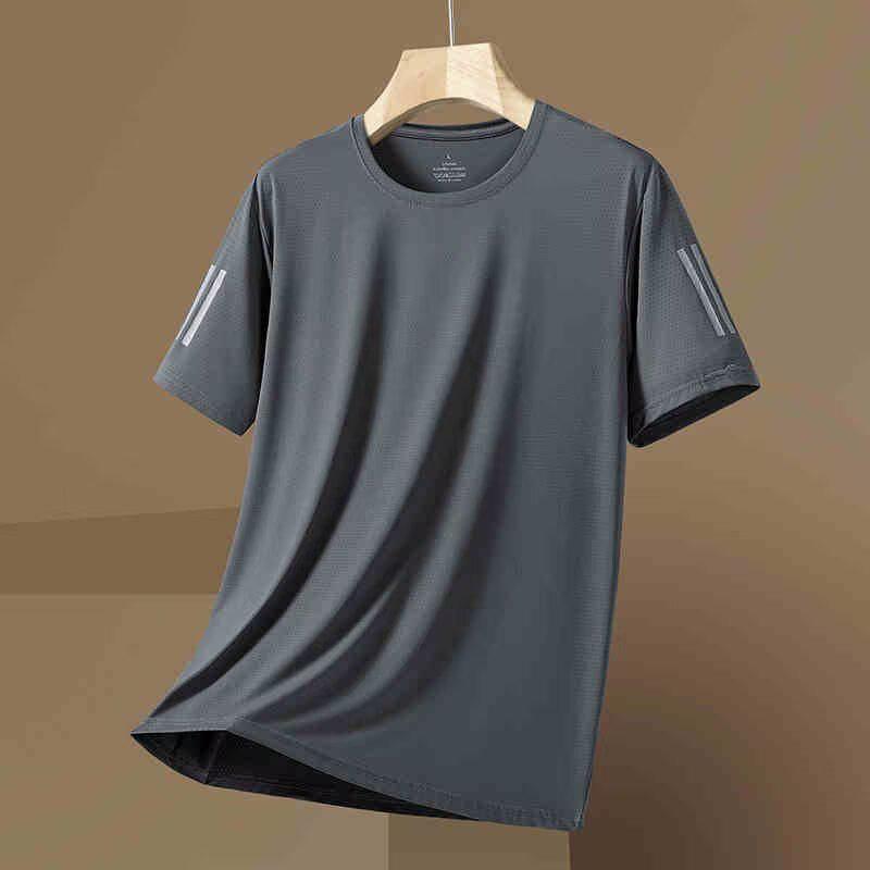 

Men s Trendy Ice Silk Quick-Dry Breathable Short-Sleeve T-Shirt, Summer Mesh Loose Fit 3XL сірий колір