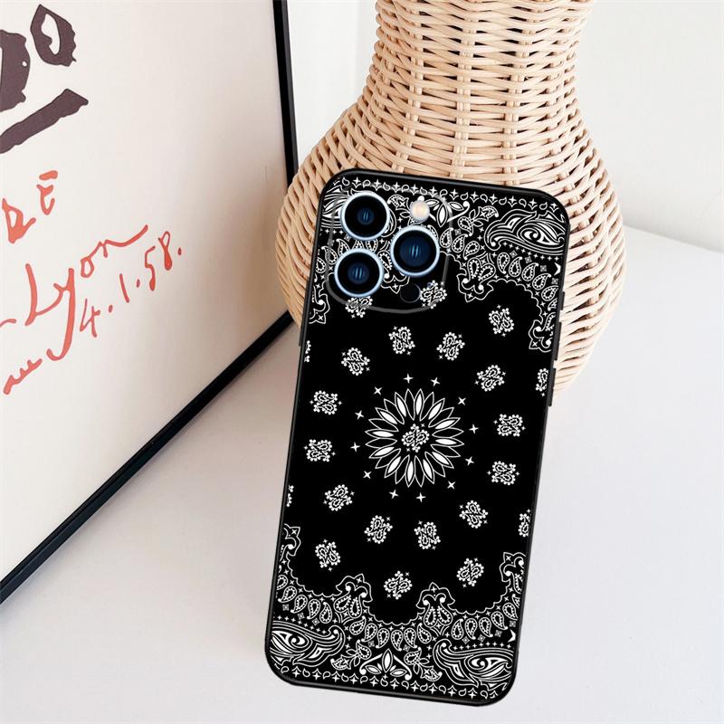 Coque de téléphone Paisley Bandana Noir Pour iPhone 16 Pro Max 15 14 13 11 12 17 Pro Max mini 15 16 Plus 16e 17 Air Cover