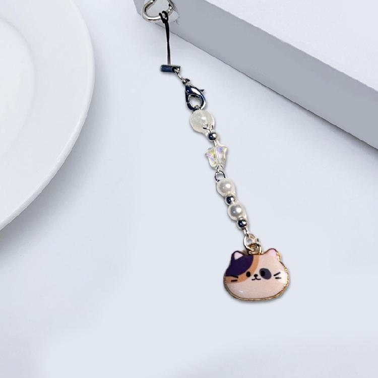 Lovely Cat Phone Charm Pendant Creative Creative Animal Keychain Phone Accessory Trendy Beaded Charm for Stylish Women