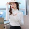 Women's High-Neck Lace Trim Knit Long Sleeve Top
