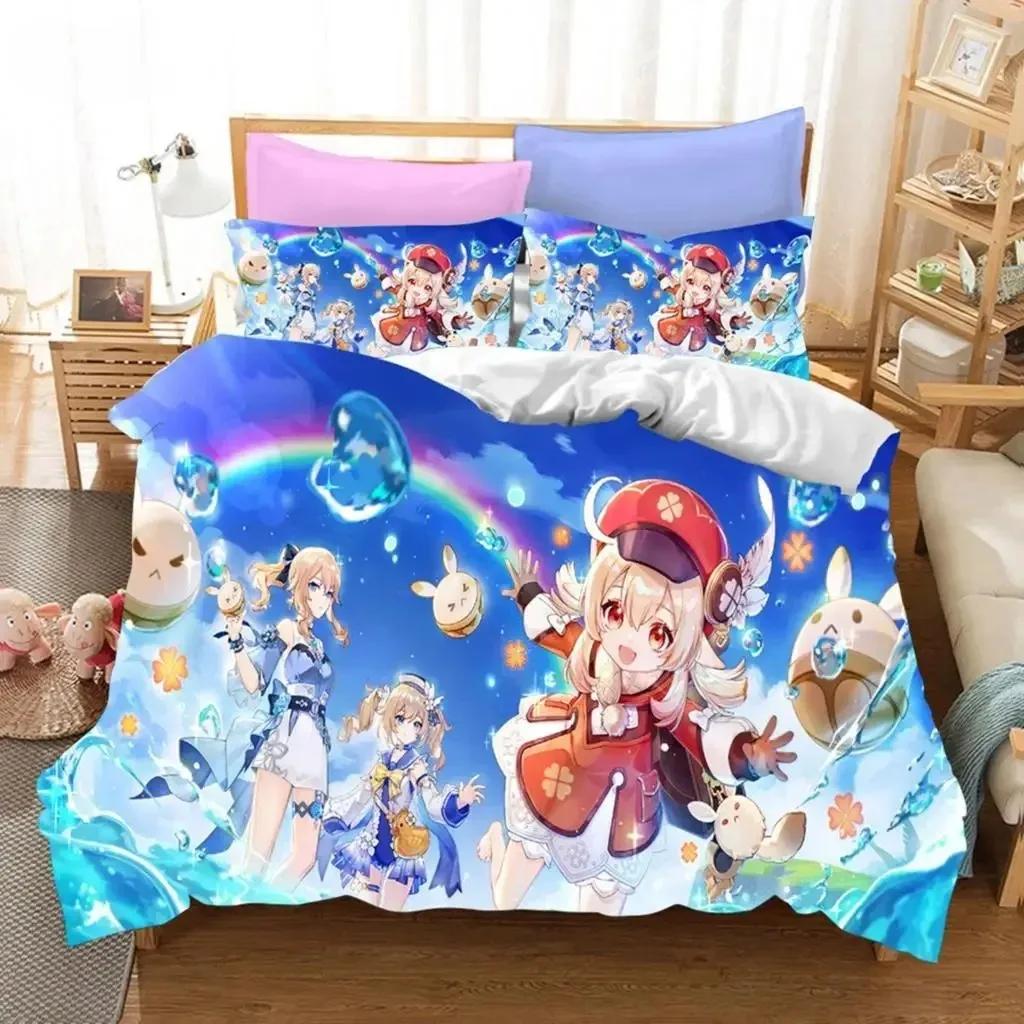 3D Game Genshin Impact Beding Sets Keqing Xiao Soft Duvet Cover Set 3 Pieces Young Boys Adult Peoples Single Ful Quen King-Sized Dimensionsd Dimension