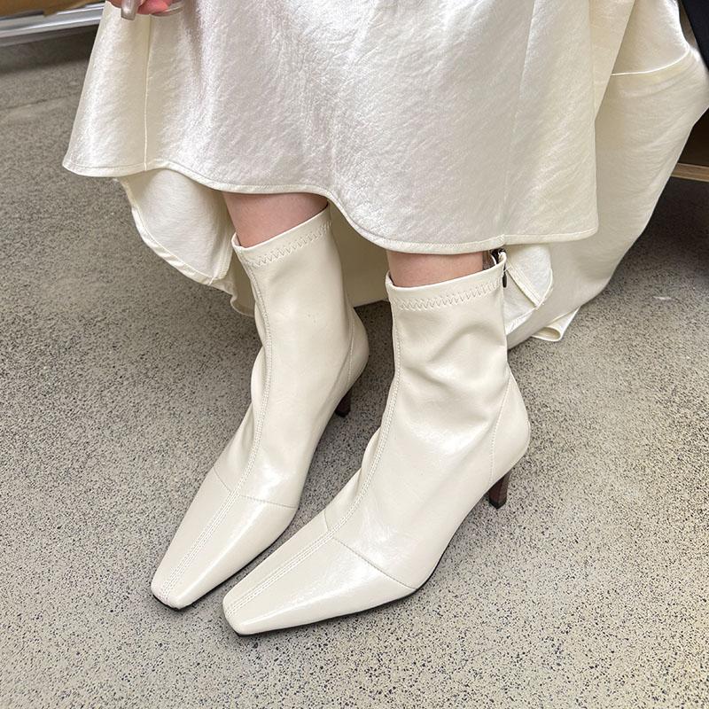 Módní Moderní Dámské Kotníkové Boty na Podpatku Obuv Špičatá Špička Módní Strečové Dámské Krátké Boty Zipy Boty Dámské Lodičky