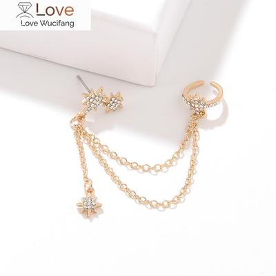 1 pz orecchini a forma di stella a otto punte con zircone coreano brillante per donna, orecchini a clip con osso lungo di alta qualità, gioielli da donna
