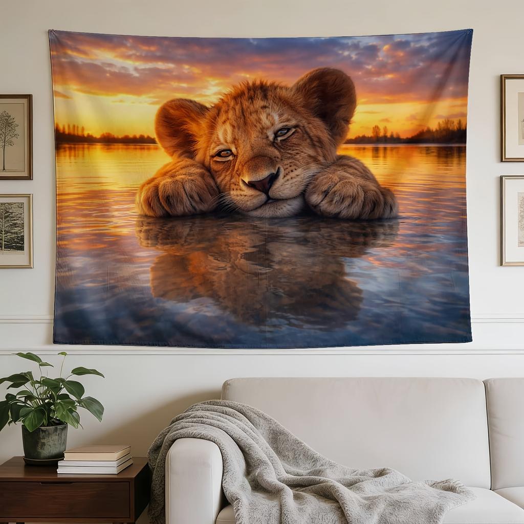 A Stylish Tapestry, Cub in Calm Waters, Perfect for Sprucing Up Wall Decor in Homes, Dorms And Bedrooms