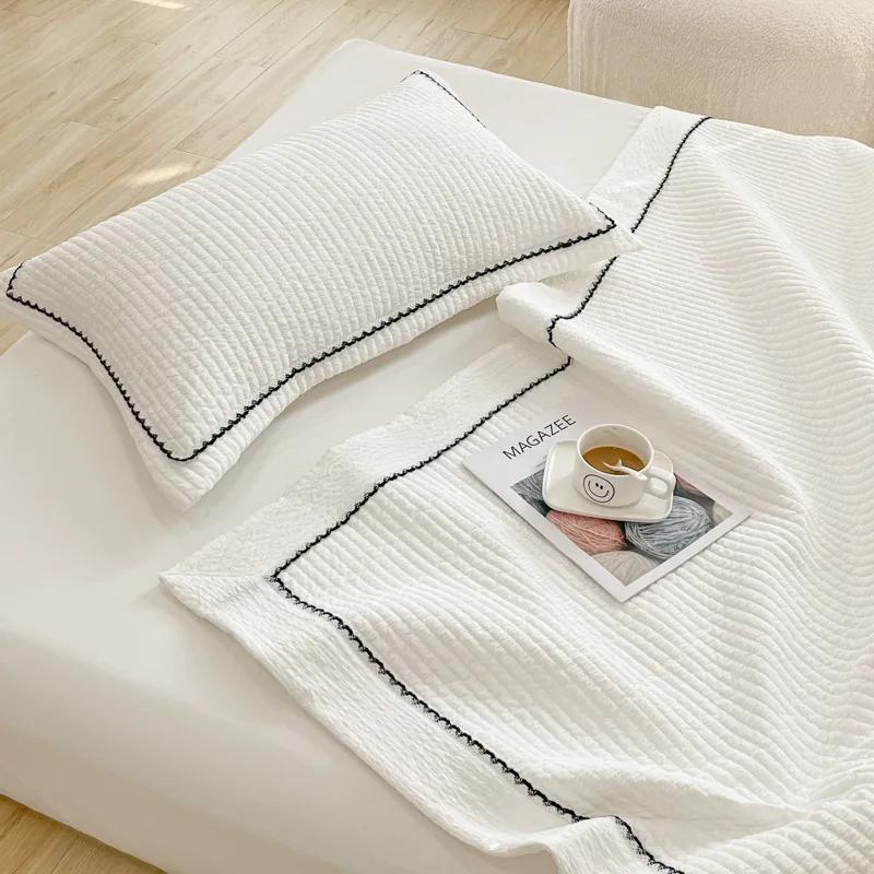 French Style Quilted Summer Comforter Set Elegance Princess Bubble Yarn Air Conditioning Quilt Set Skin-friendly Blanket Summer
