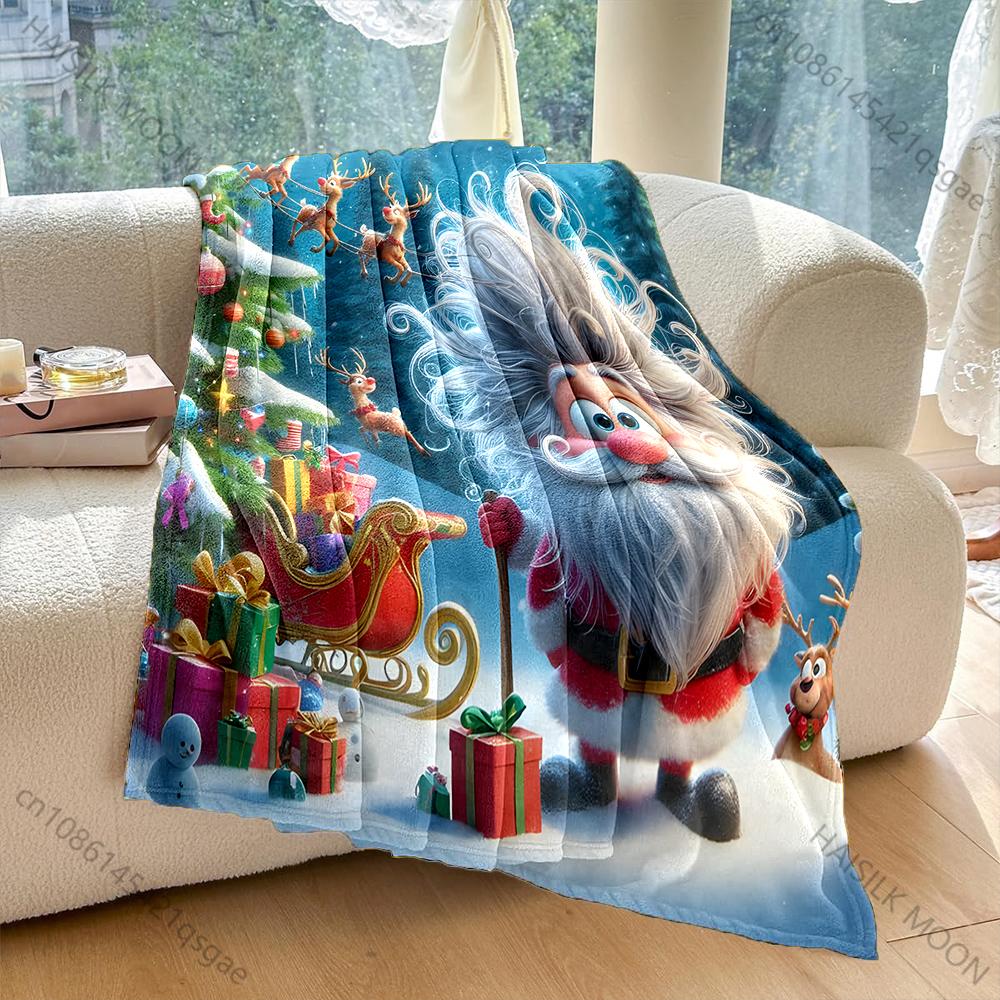 

Santa Reindeer Gifts Snow Christmas Pattern Blanket Flannel Material Soft Warm for All Seasons, Home Outdoor Camping Picnics RV 75x90cm