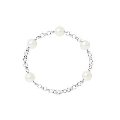 Bracelet - - 5 Freshwater Cultured Pearls 9-10 Mm - 925 Silver - Length 18 Cm - Women