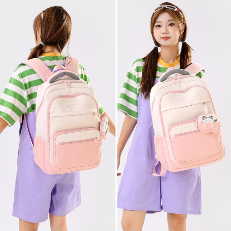 Trendy Lightweight High School Student Girls Schoolbag Large Capacity Burden Reduction Waterproof Backpack Primary School Students Grades 5-6 Book Bag