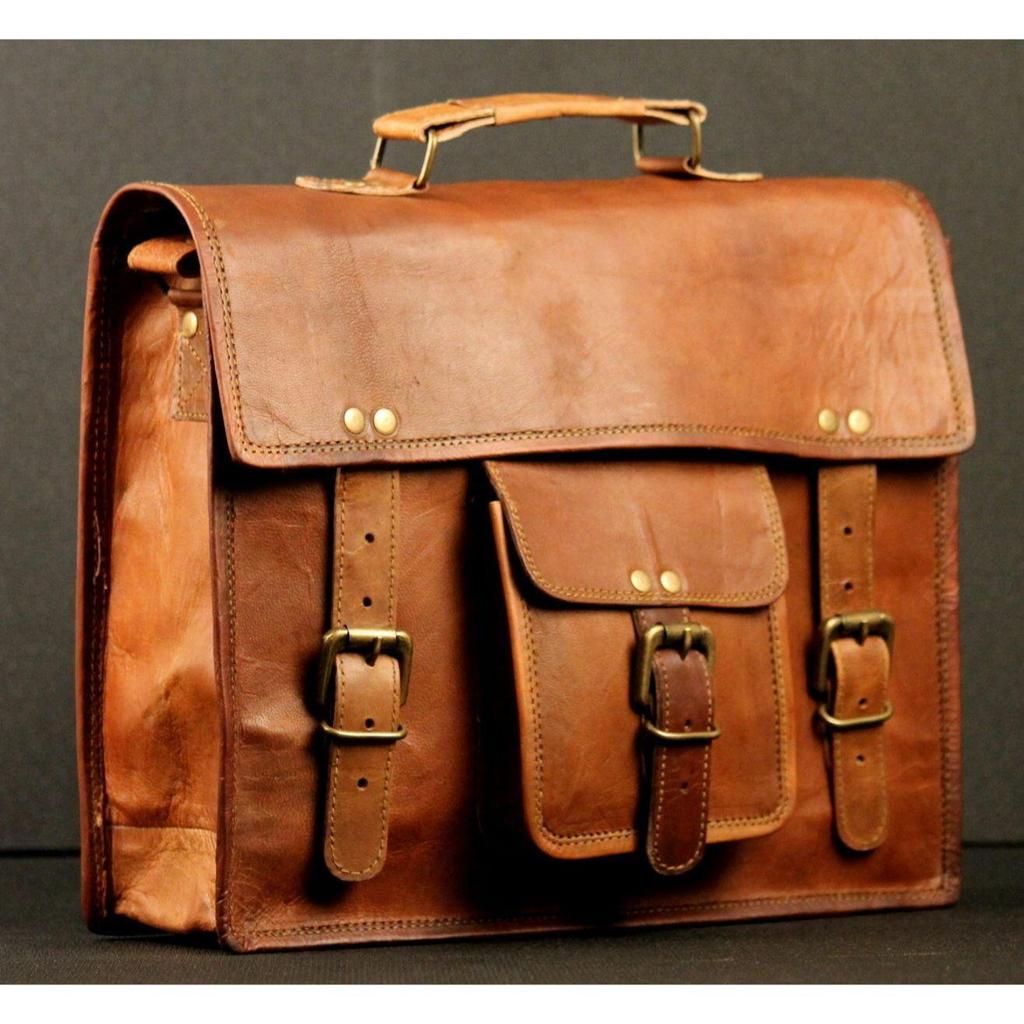 Neue Herren-Umhängetasche aus echtem Ziegenleder, Vintage-Aktentasche, Laptoptasche