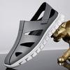 FashionGenuine Leather Men Black/Gray Sandals Dress Shoes Summer Beach Shoes Business Breathable Hollow Out Soft Thick Soles Sandals