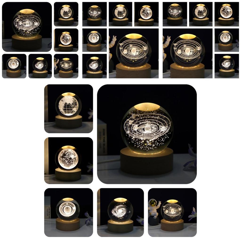 Creative 3d Laser Engraved Galaxy Crystal Ball Bedroom Decor Night Light Modern Minimalistic Style Glass Orb Gift
