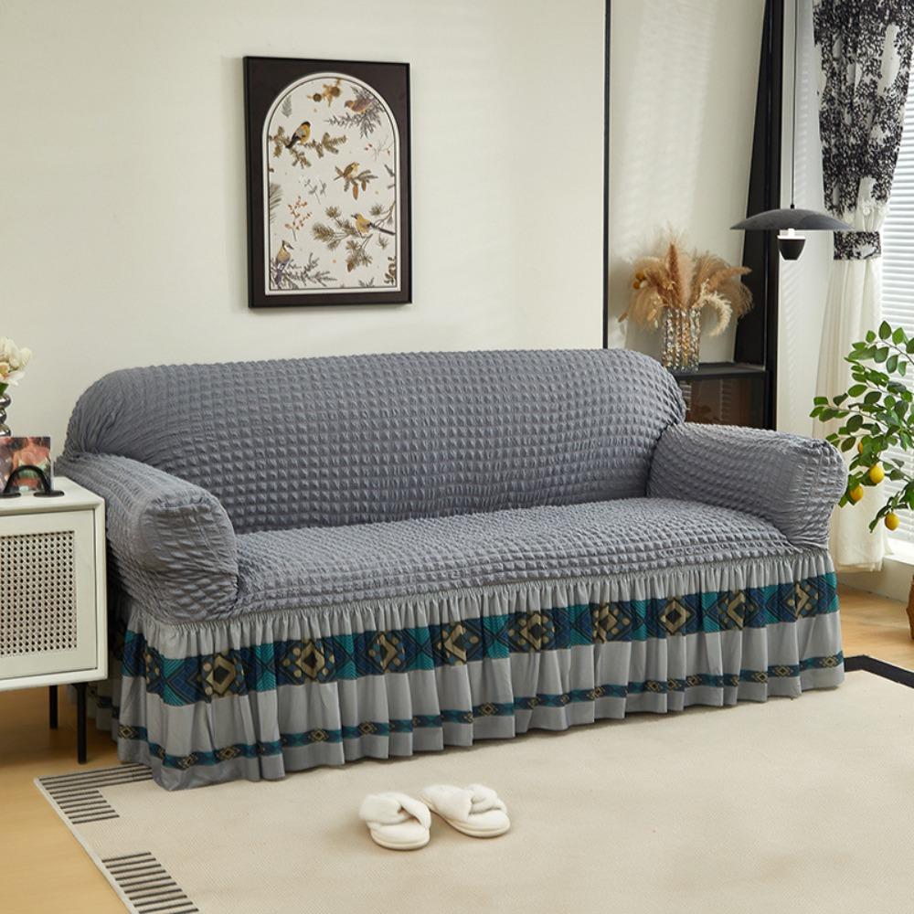 Luxury Fabric Sofa Cover Full Wrap Bubble Gauze Universal Sofa Protector for All Seasons