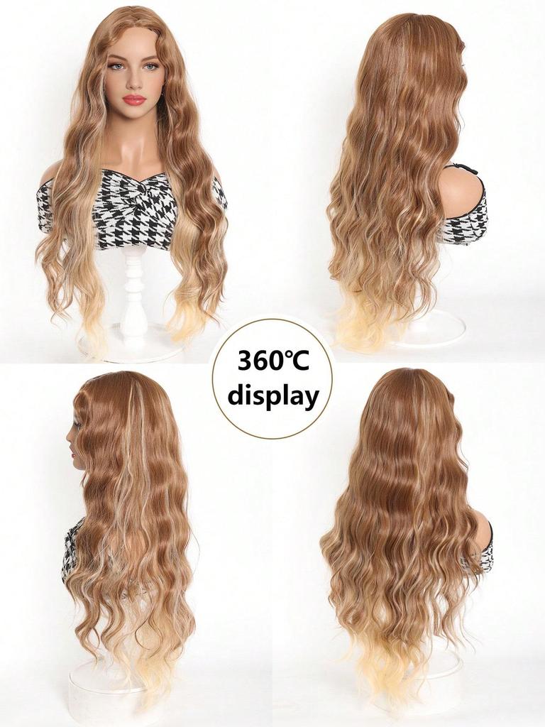 Synthetic Wig Long Ombre Blonde Wavy Wig for Women  Middle Part Wavy Wig Natural Looking Wig for Daily Party Use (Ombre Blonde)