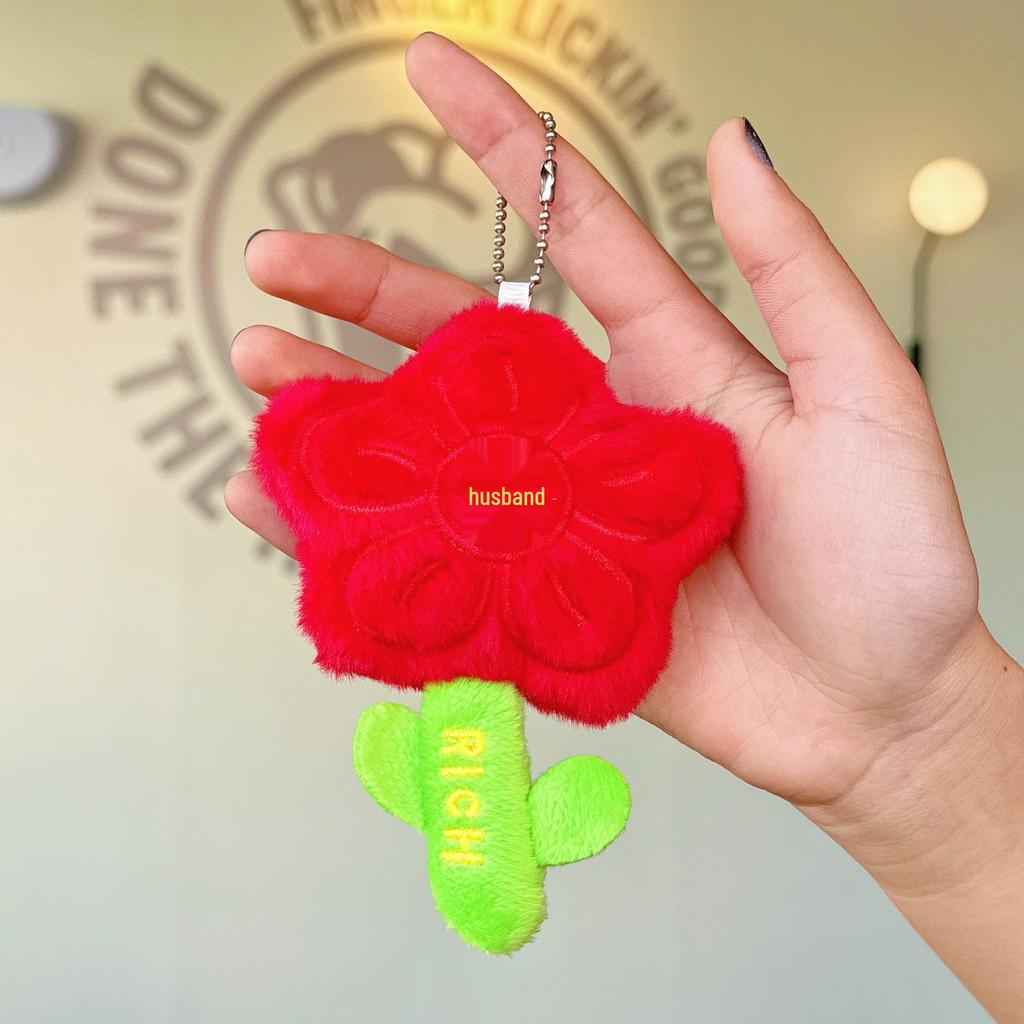 Cute Internet Celebrity Red Flower Plush Toy with Money Flower Pendant Keychain Bag Charm