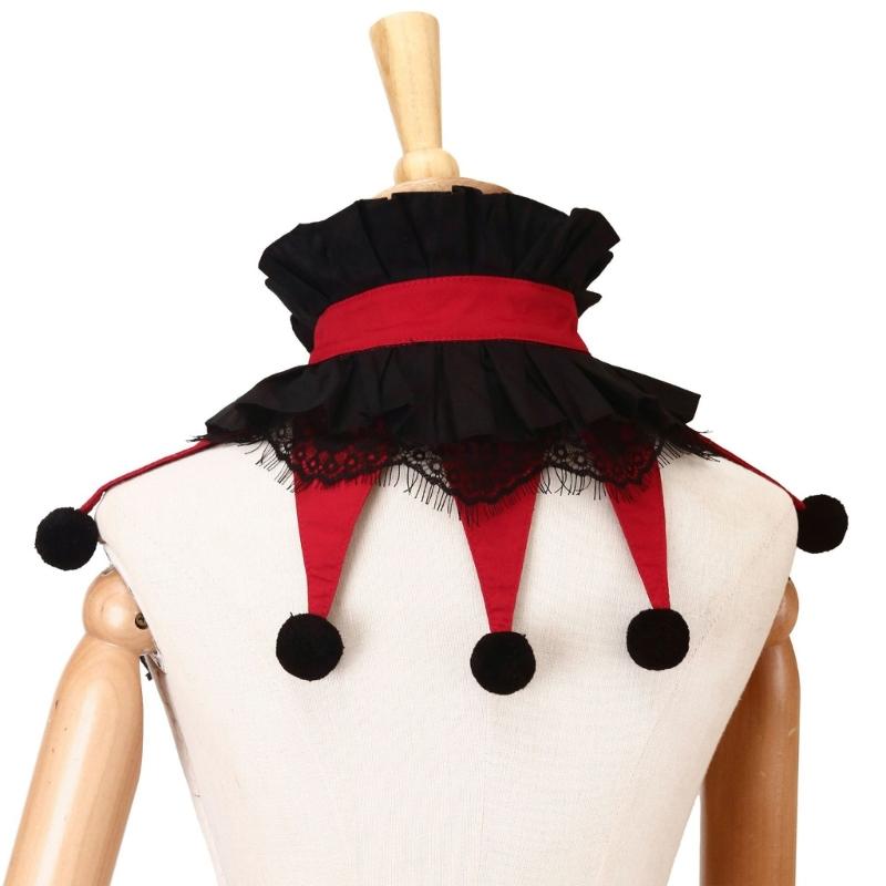 Guler Costum cu Volane pentru Adulți Accesoriu Petrecere Roșu și Negru pentru Halloween Cosplay Fotografii și Îmbrăcăminte Tematică