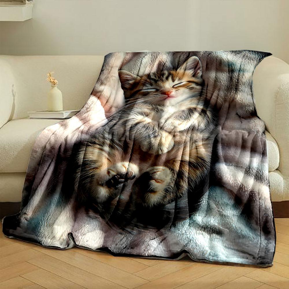 Cute Sleeping Kitten Print Flannel Blanket bedroom Blanket for Livingroom Couch lunch break Soft throw for Friend's festival Gift