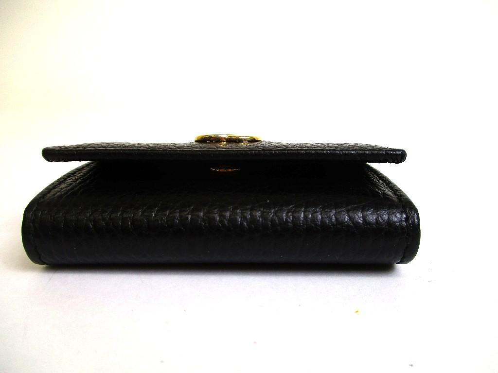 Authentic GUCCI Double G GG Black Leather Gold H/W 6 Pics Key Chain #b092  Open Box