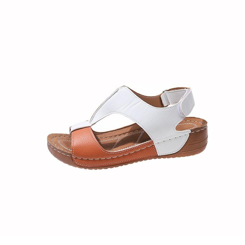 Thick-soled color matching sandals women's muffin bottom Velcro open-toed beach cool slippers wish