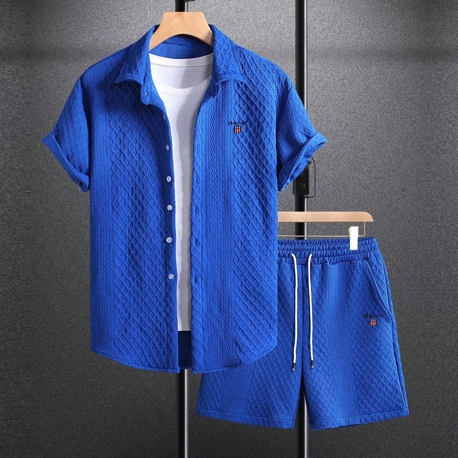 

Gant Новий Вишитий Чоловічий Повсякденний Костюм Європейський Трендовий Бренд Мода Вільна Велика Сорочка з Коротким Рукавом Шорти Костюм Двійка L