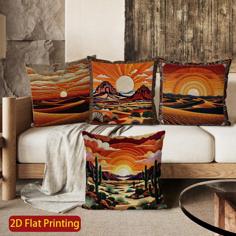 2D Western Desert Sunset Throw Pillow Covers Pattern Cushion Cover Suitable For Sofa Bedroom Car Pillow Cover