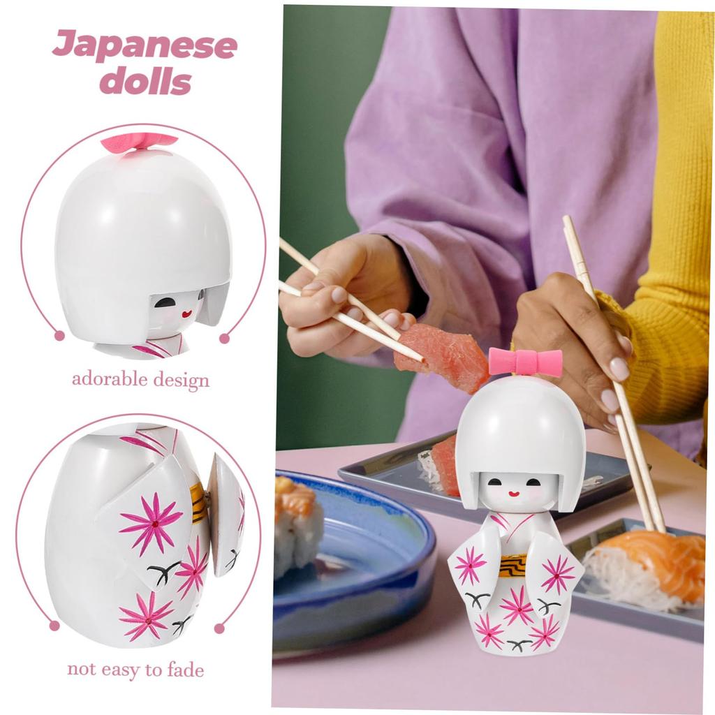 Toyvian Kimono Doll Doll Wooden Japanese Female Figurine Decor Girl Kimono Home Crafts Traditional Craft Ornament 2-Piece Collector's