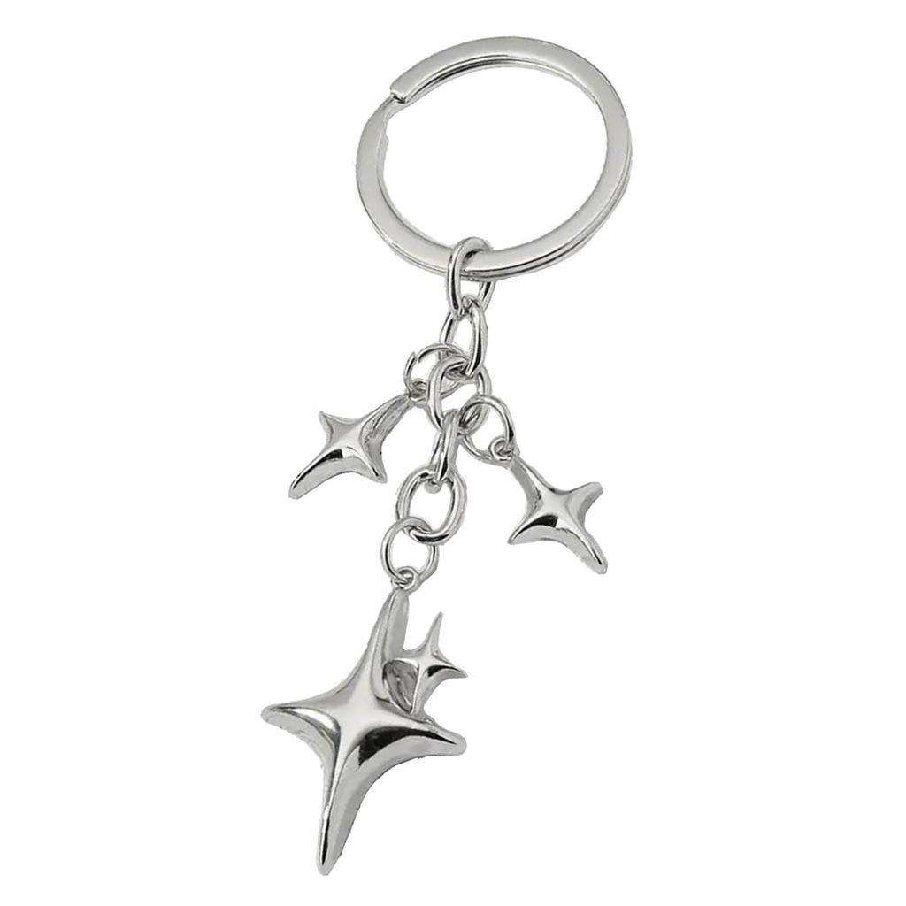 Crescent Moon Four-pointed Star Female Car Keys Chain Rings Bag Pendant for Gift