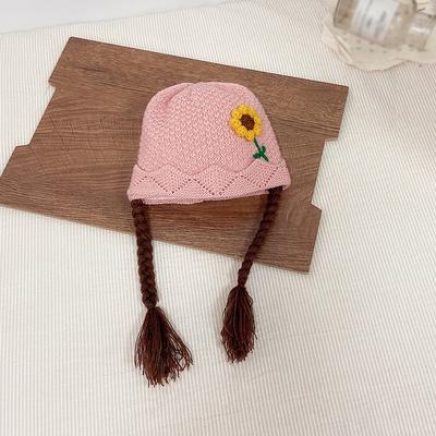 Dziecięca Peruka Dzianinowa Czapka z Ochroną Uszu Niemowlęca Trójwymiarowe Kwiaty Ciepła Wiatroszczelna Wełniana Czapka