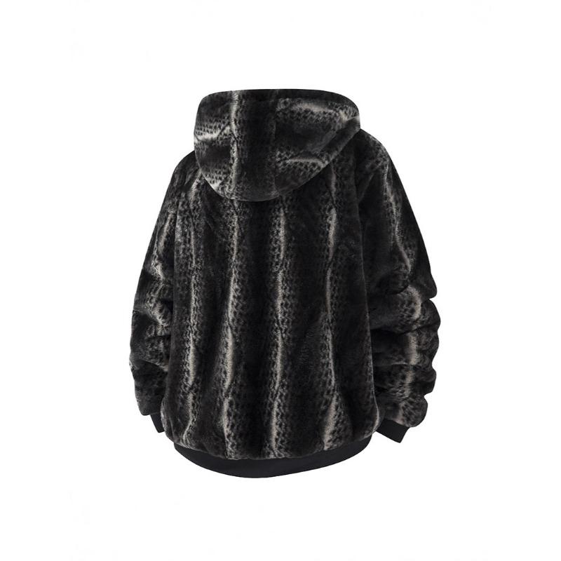 Men's Autumn and Winter Stand-up Collar Fleece Casual Jacket Plus Velvet Hooded Leopard Cardigan Fashion European and American Loose Plush Jacket