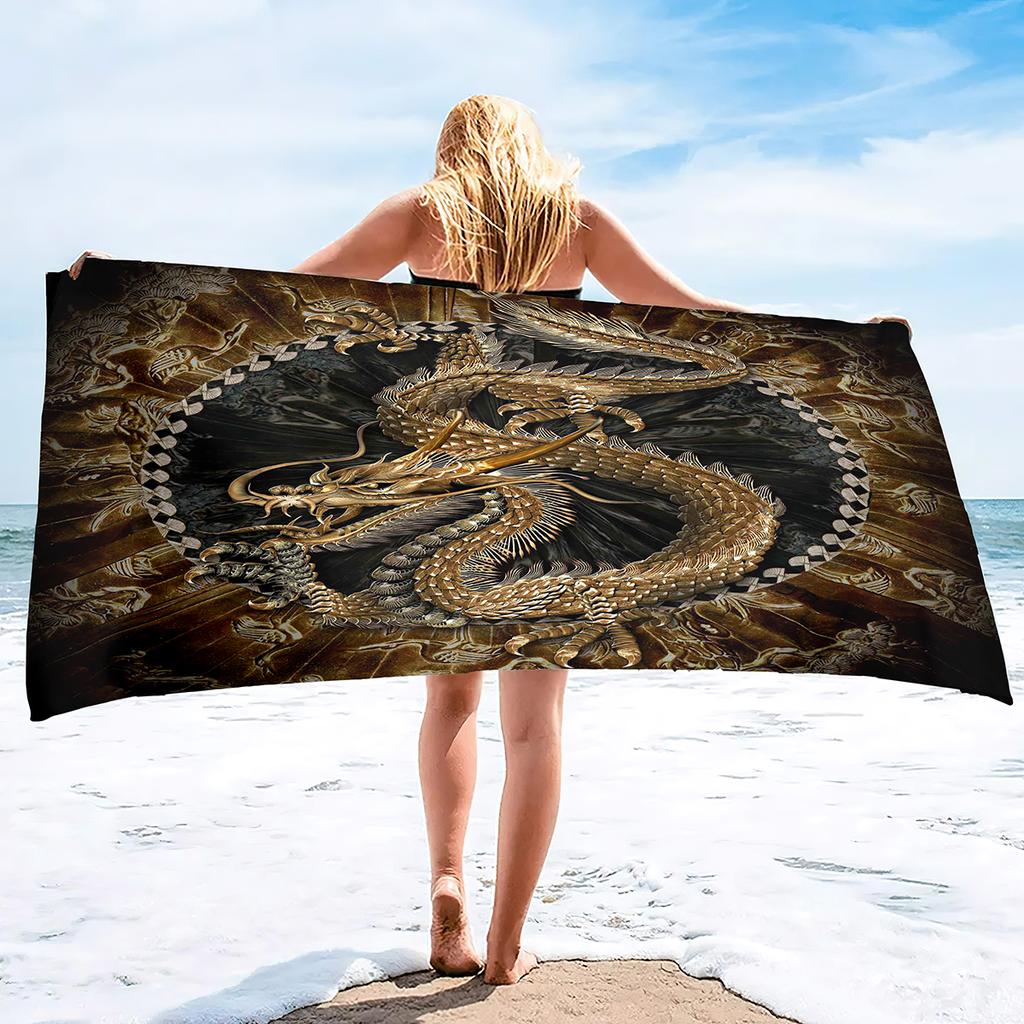 Bath Towel with Dragon Printed,Oversized Beach Towel Absorbent Soft Microfiber Pool Swimming Towels for Adults Teens Large Size