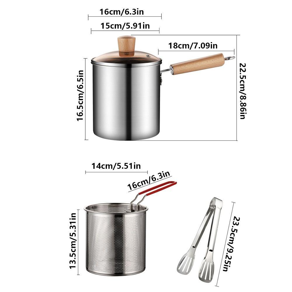 Strainer Basket Deep Fryer Pot Wood Handle Stainless Steel Frying Pan  Home Restaurant