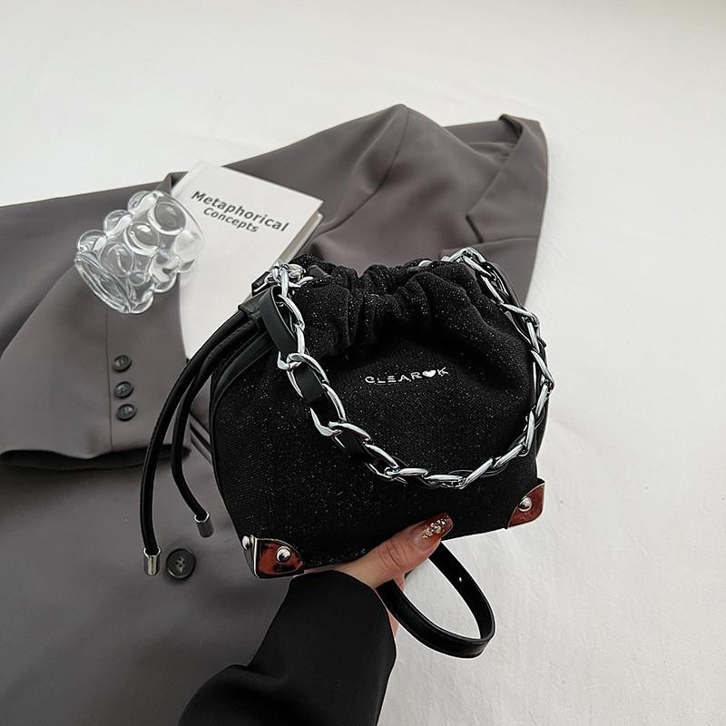 Stylish Black Polyester Bucket Bag Women s 2023 New Autumn Winter Fashion Shoulder Crossbody Bag