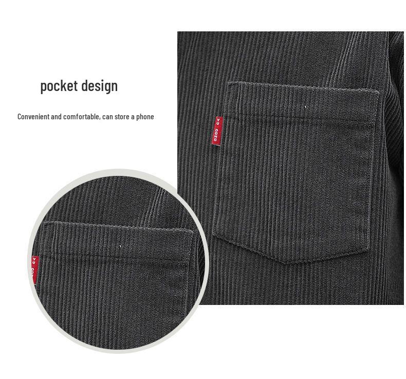 Męska koszula z sztruksu z długim rękawem - Ciepła, gruba, wielokieszeniowa, codzienna odzież robocza na jesień/zimę