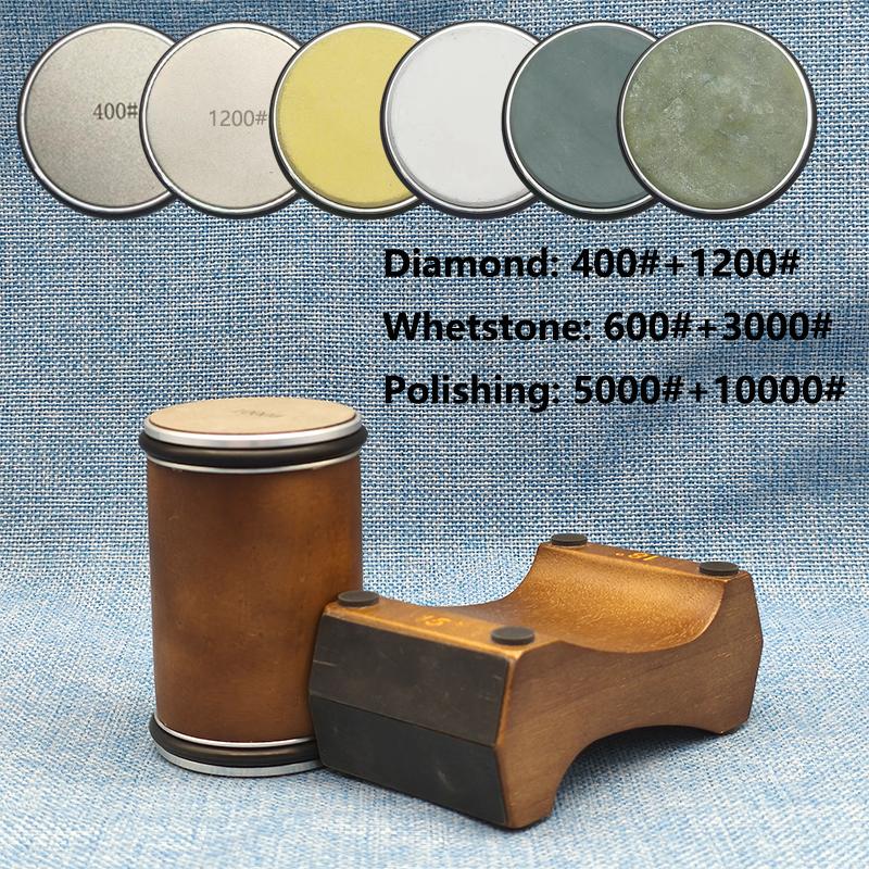 Wooden Magnetic Base Knife Sharpener, 4-Sided, Manual, Medium Grit, No Electricity Needed, for Kitchen Use