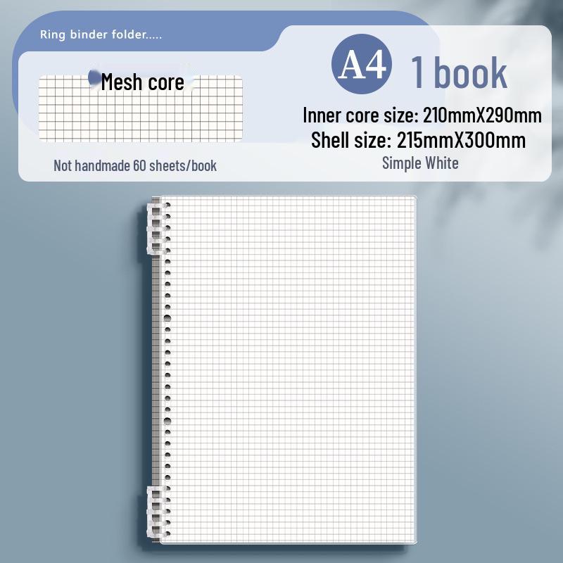 Scratch-Resistant Transparent Loose-Leaf Notebook for Students - Removable Square Grid Design, High Value.