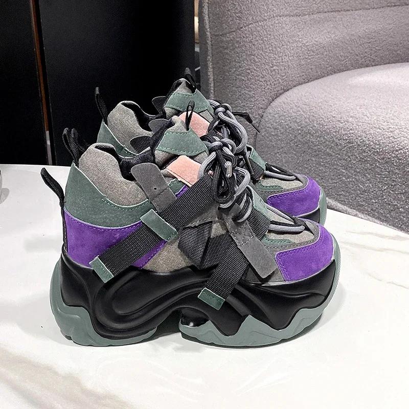 Fashion Women Chunky Sneakers New 2024 Autumn High Platform Dad Shoes Women Casual Trainer Sneakers Thick Sole Vulcanize Shoes 9.5CM