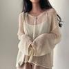 Loose Long Sleeve Hollow Thin Knitted Sun  Blouse Top For Women